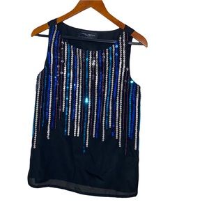 Akira Black Label Top blouse Black Top Blue Sequins Beaded Size Small